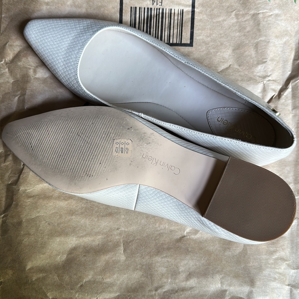 Calvin Klein Emerin Faux Snakeskin Nude Flats 8 - Picture 8 of 12